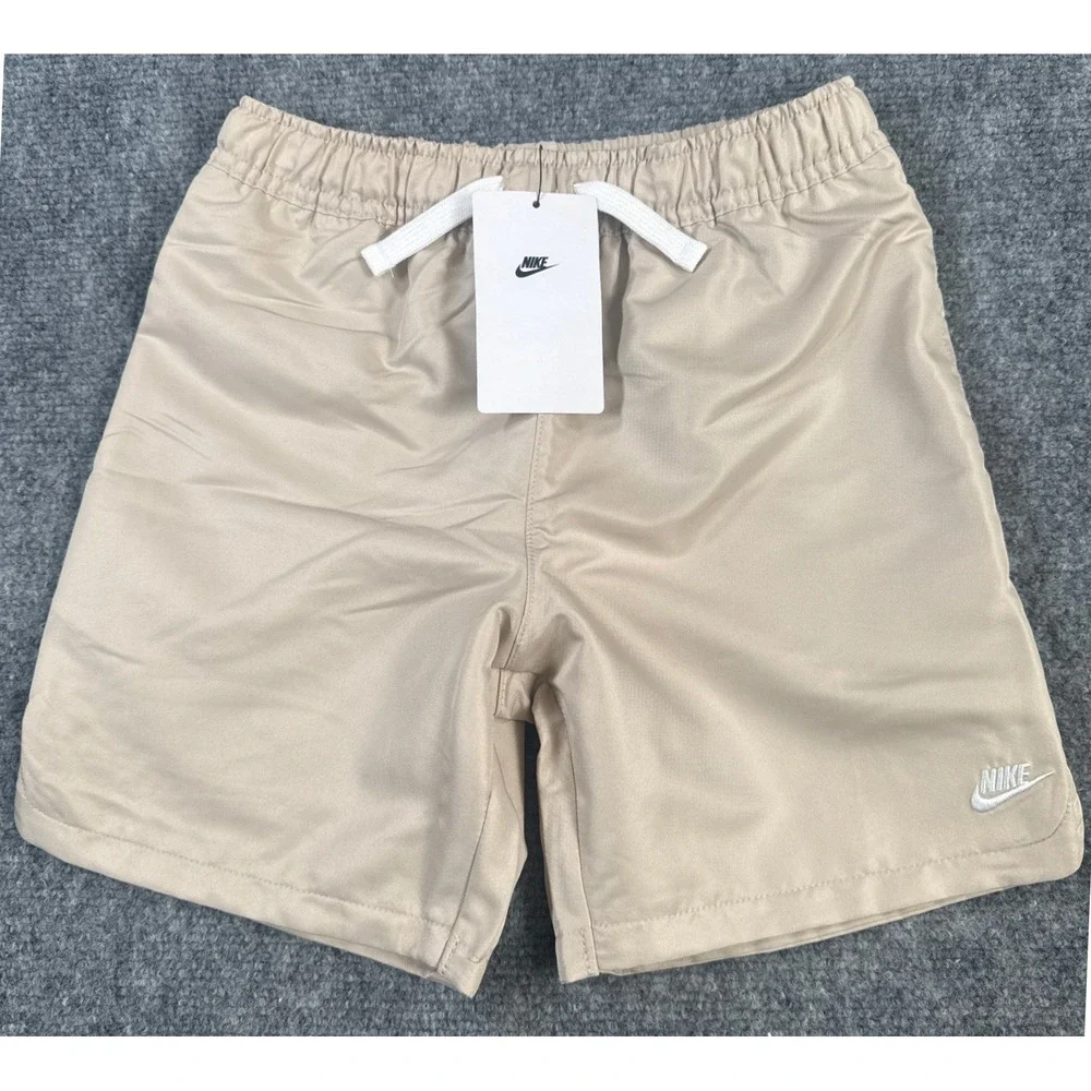 Nike Boys Size 6 Sportswear Woven Shorts Khaki Beige Elastic Waist NWT